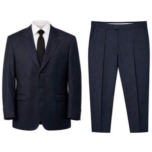 Emilio Yuste Suit Mens 46R 40x28 Super 150s Navy Blue Tonal Stripes 3 Button